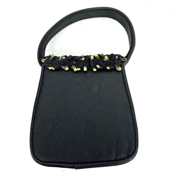Julie Feldman Black Satin Roses Small evening purse - Picture 2 of 8